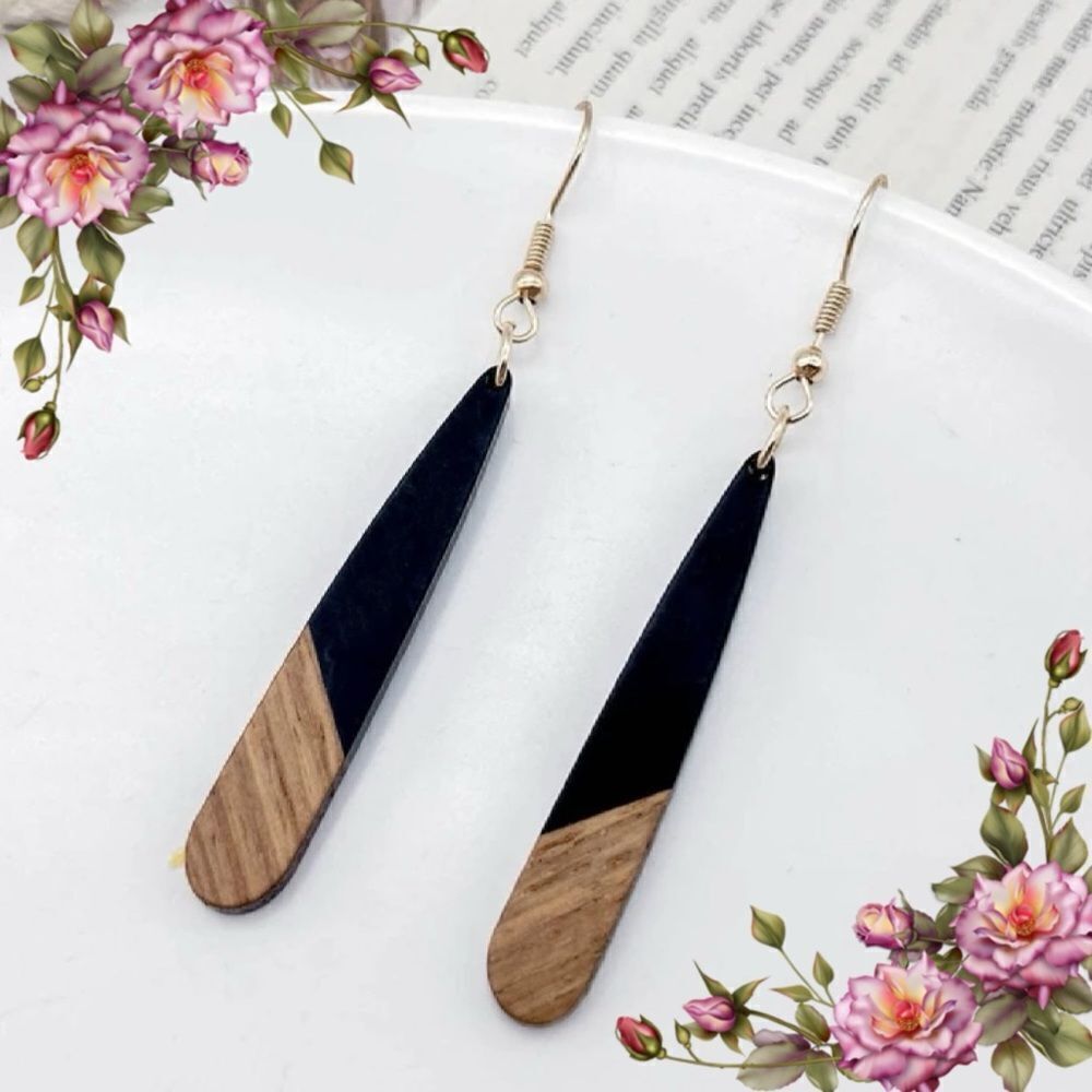 Two Tone Wooden Water Drop Earrings‎